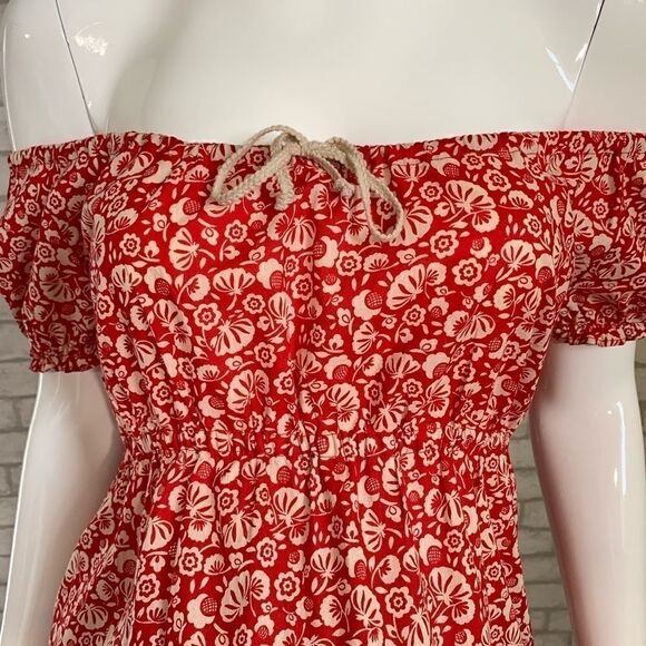 ‎Motherhood Maternity red/tan floral Cottagecore on/off shoulder top - M - Picture 5 of 9